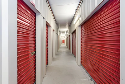 Red climate control storage doors